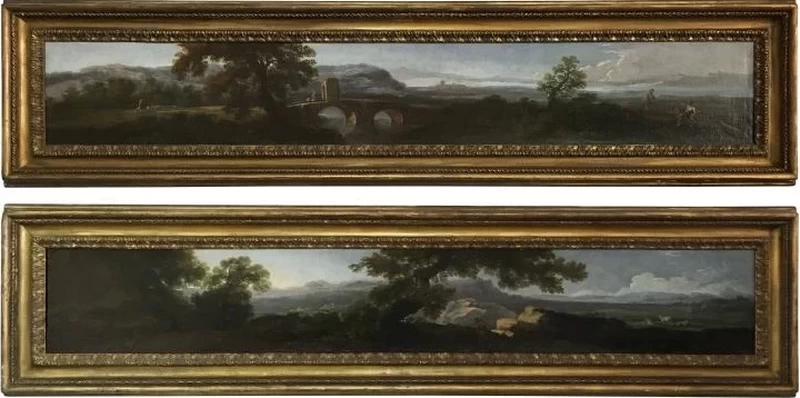 Paesaggio romano con viandante e paesaggio con figure